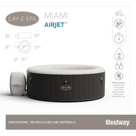 สปาเป่าลม Lay-Z-Spa® Bestway Miami AirJet ขนาด 1.80m x 1.80m x 66cm_8