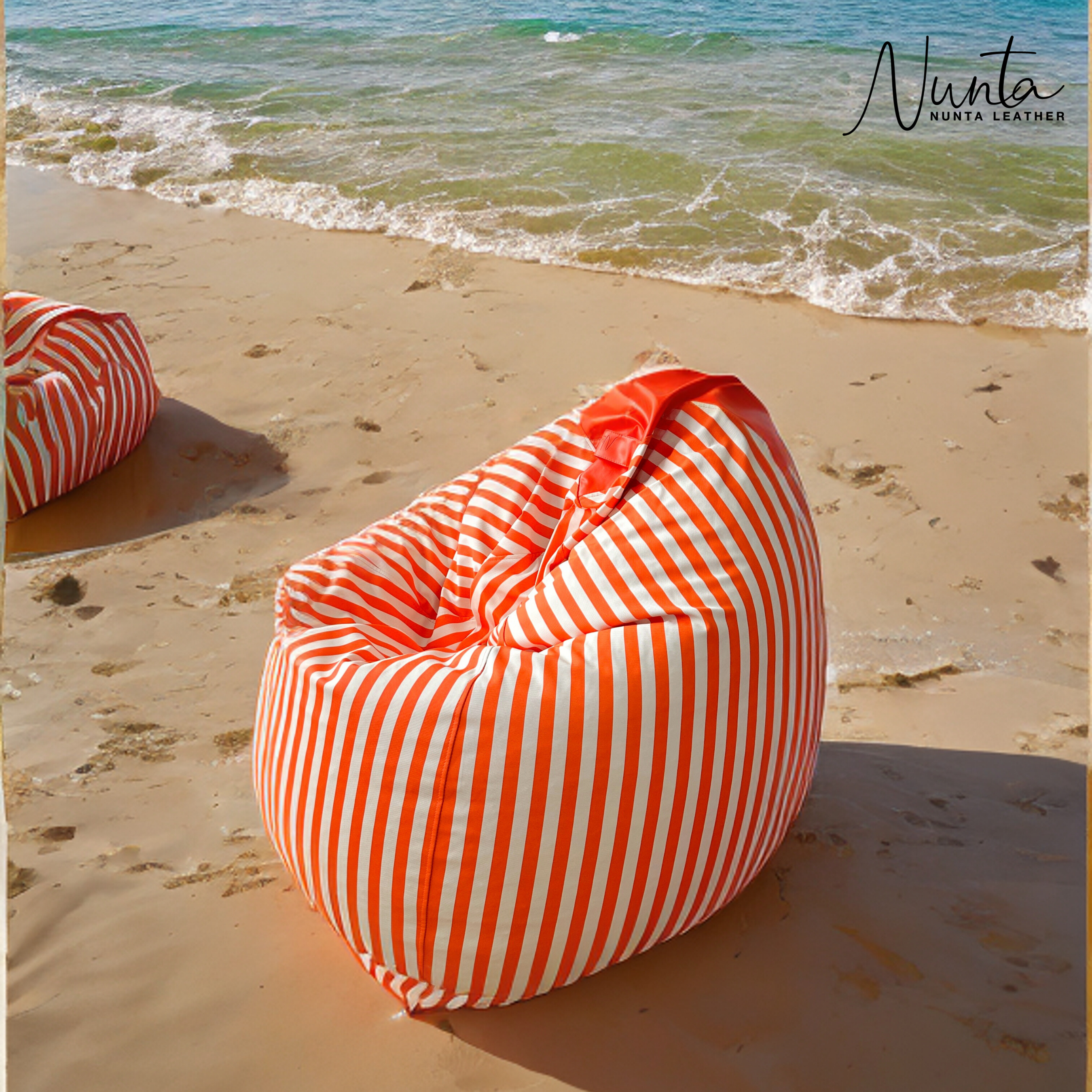 บีนแบค ทรงหยดน้ำ Nunta Leather รุ่น Sunkissed Size: L 90x90cm สีส้ม-ขาว_6