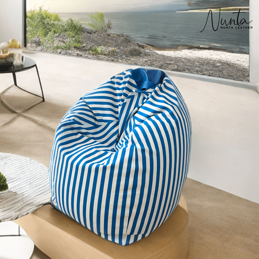 บีนแบค ทรงหยดน้ำ Nunta Leather รุ่น Sunkissed Size: L 90x90cm สีน้ำเงิน-ขาว