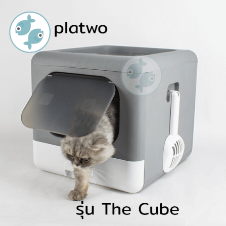 ห้องน้ำแมว Platwo รุ่น The Cube  ดีไซน์มินิมอล สีเทา_2