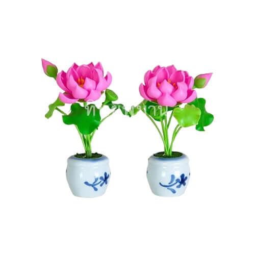 ชุดแจกันดอกบัวหลวงสีชมพู Tippimaan งานแฮนด์เมดดอกบัวดินญี่ปุ่นปั้น 1คู่/ชุด_4