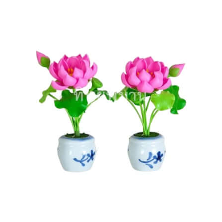 ชุดแจกันดอกบัวหลวงสีชมพู Tippimaan งานแฮนด์เมดดอกบัวดินญี่ปุ่นปั้น 1คู่/ชุด_0
