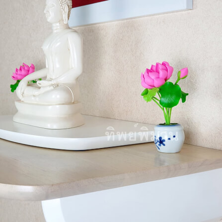 ชุดแจกันดอกบัวหลวงสีชมพู Tippimaan งานแฮนด์เมดดอกบัวดินญี่ปุ่นปั้น 1คู่/ชุด_1