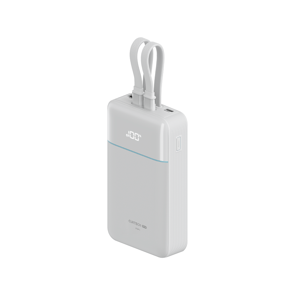แบตสำรอง CUKTECH LPB200NL สีขาว 20000 MAH มาตรฐาน CCC ชาร์จเร็วพร้อมสาย USB-C 40W และ USB-A 22.5W
