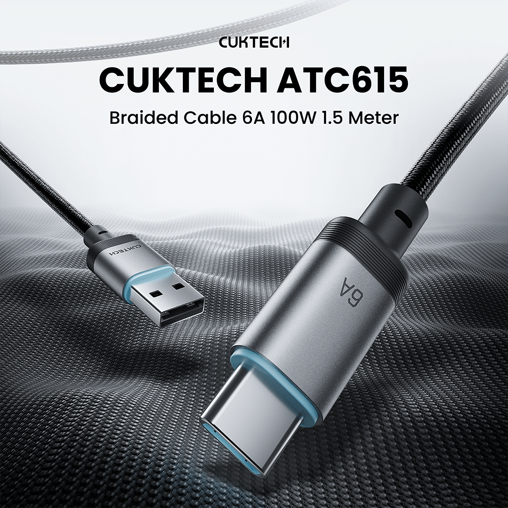 สายชาร์จเร็ว CUKTECH ATC615 สีดำ 6A 100W USB A TO C สายชาร์จ HUAWEI , HONOR ไนลอนถัก ชาร์จเร็ว ความยาว 1.5 เมตร