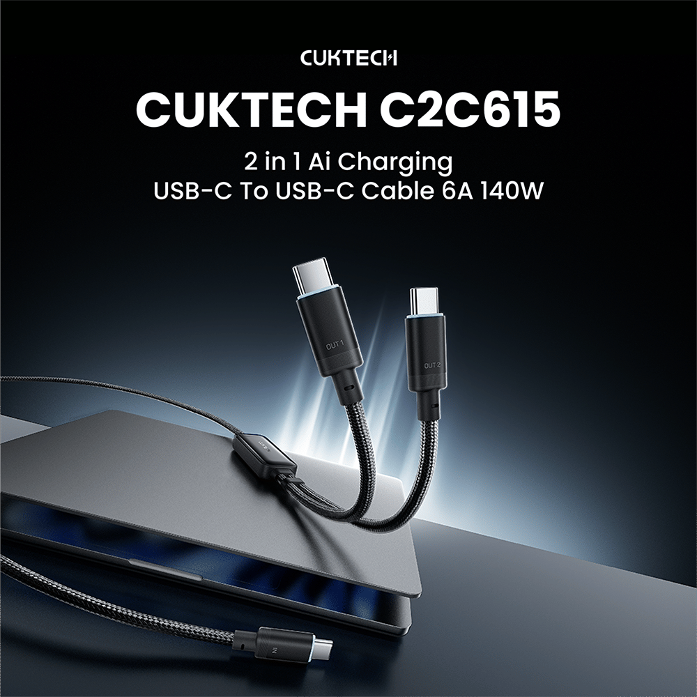 สายชาร์จเร็ว AI CUKTECH C2C615 สีดำ 6A 140W สายชาร์จ เทคโนโลยีชาร์จเร็ว PD 3.2 (AVS) PPS UFCS 1/2 พอร์ต USB C