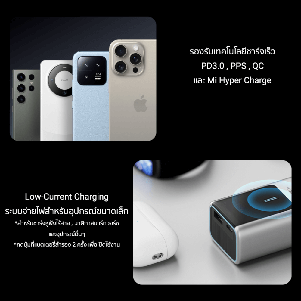 แบตเตอรี่สำรอง CUKTECH PB100P CN.V ความจุ 10000 MAH สีเทา จ่ายไฟรวมสูงสุด 120W