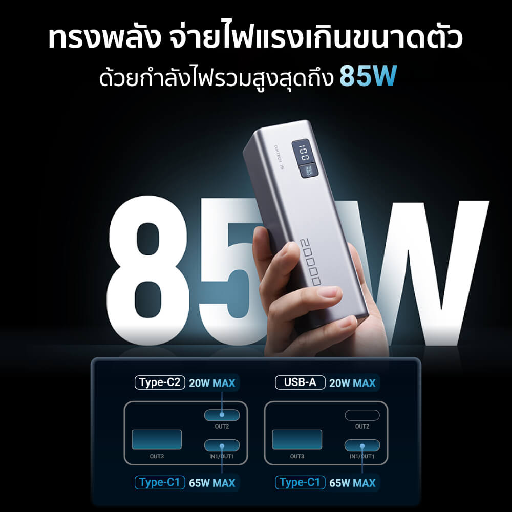 แบตเตอรี่สำรอง CUKTECH PB200 20000 MAH CCC สีเทา จ่ายไฟรวมสูงสุด 85W