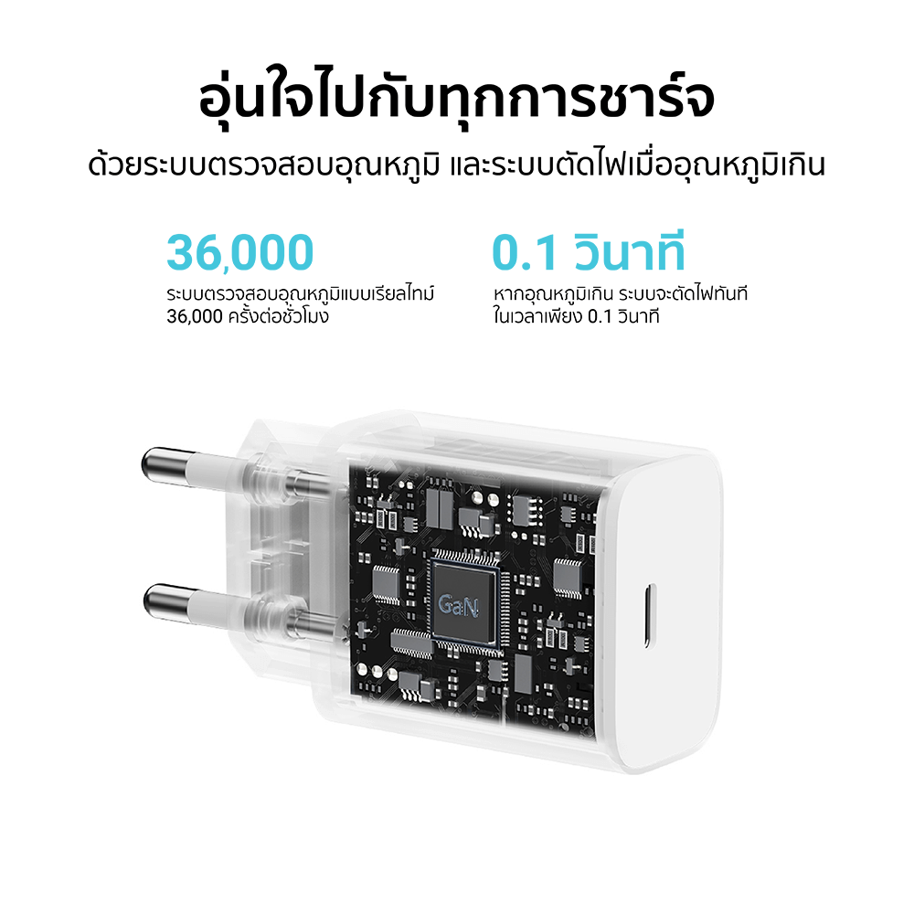 หัวชาร์จเร็ว CUKTECH USB-C GAN 30W CUKTECH A18T สีขาว ใช้สำหรับ IPHONE (รองรับเทคโนโลยี PD 3.0)KR
