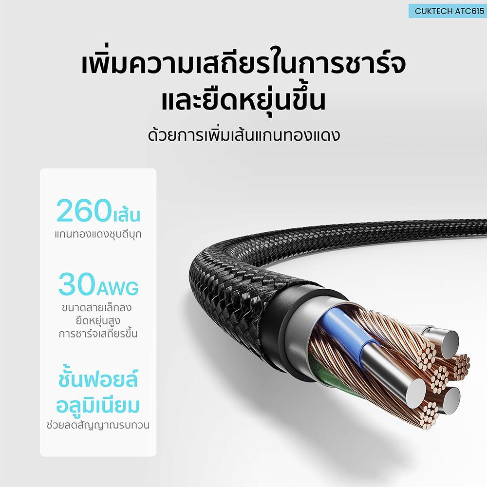 สายชาร์จเร็ว CUKTECH ATC615 สีดำ 6A 100W USB A TO C สายชาร์จ HUAWEI , HONOR ไนลอนถัก ชาร์จเร็ว ความยาว 1.5 เมตร