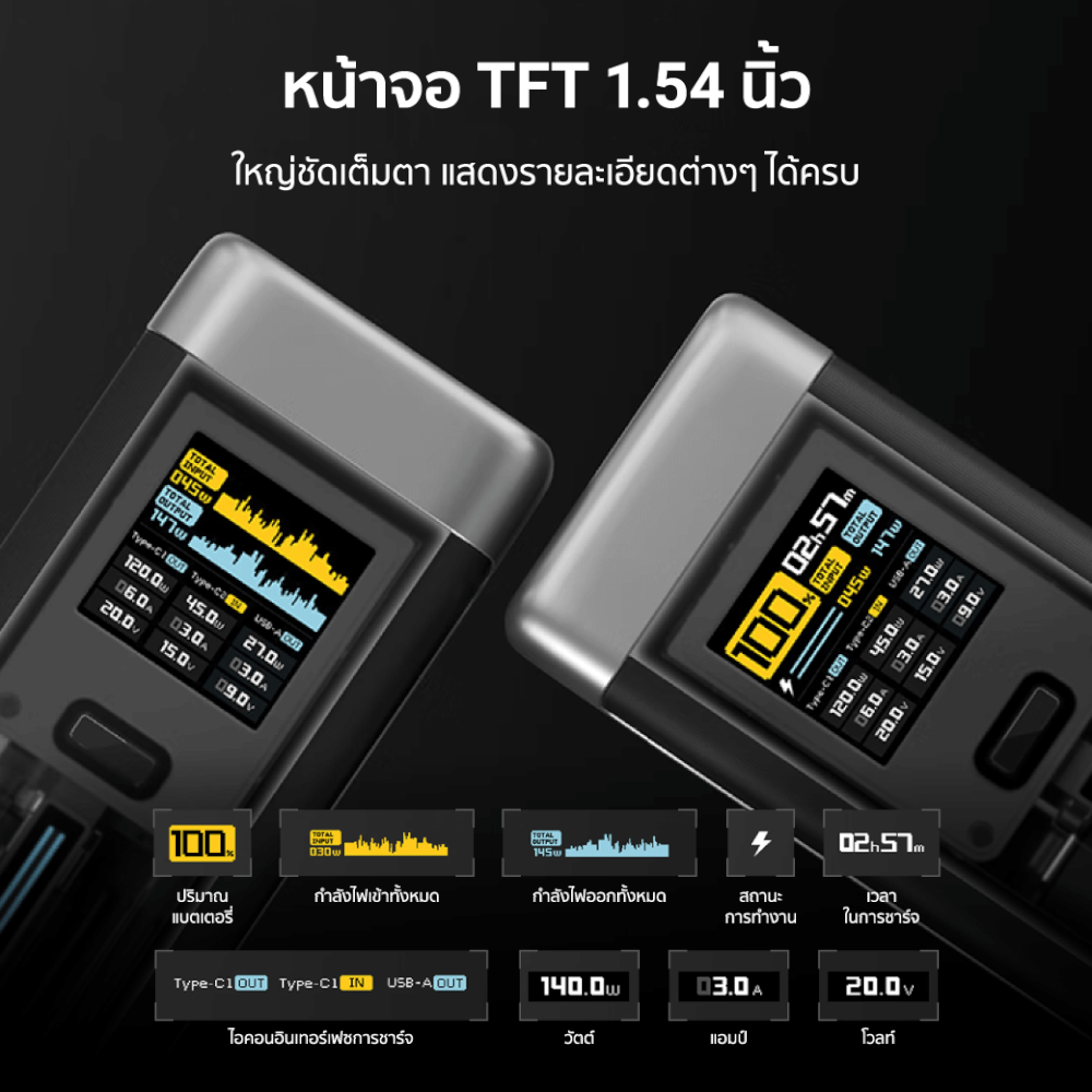 แบตสำรอง CUKTECH P23 สีเทา CN.V ความจุ 25000 mAh จ่ายไฟรวมกันสูงสุด 210W