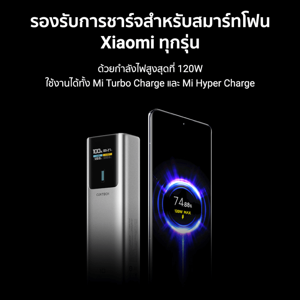 แบตเตอรี่สำรอง CUKTECH PB100P CN.V ความจุ 10000 MAH สีเทา จ่ายไฟรวมสูงสุด 120W