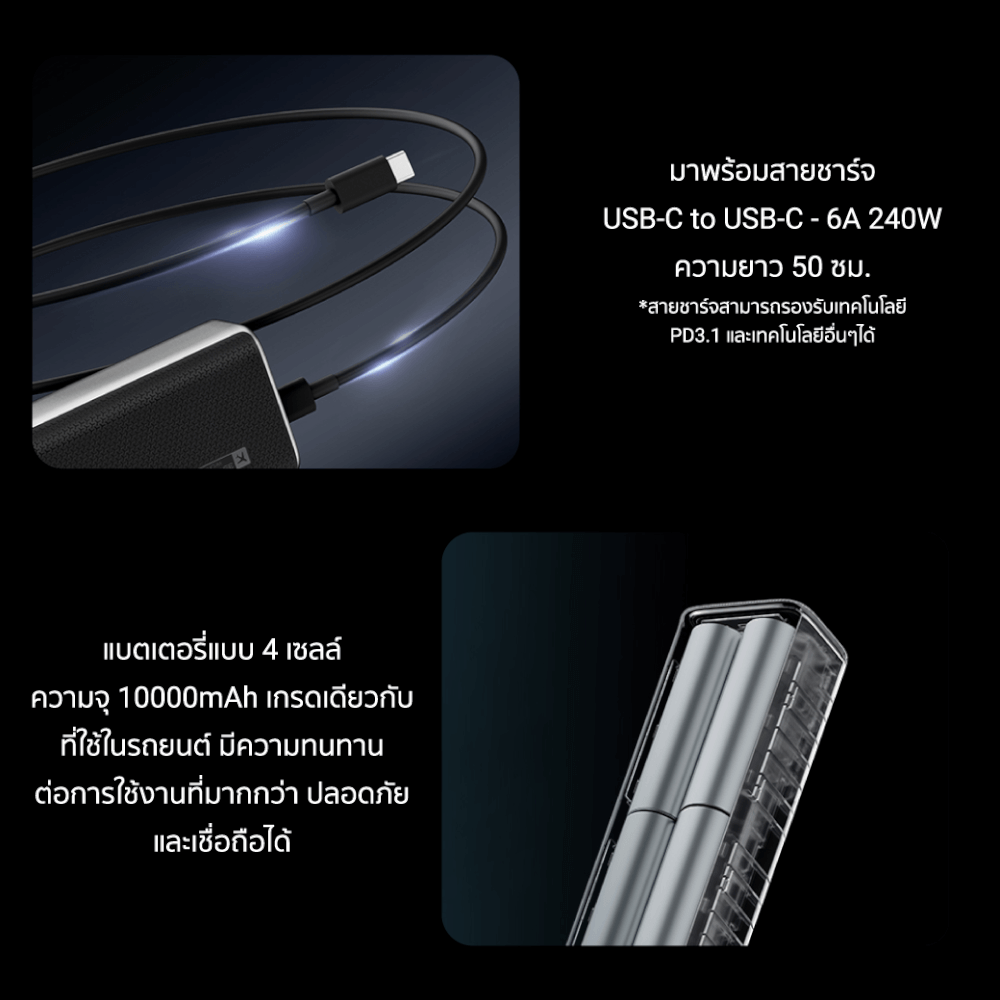 แบตเตอรี่สำรอง CUKTECH PB100P CN.V ความจุ 10000 MAH สีเทา จ่ายไฟรวมสูงสุด 120W