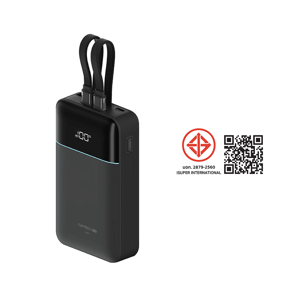 แบตสำรอง CUKTECH LPB200NL สีดำ 20000 MAH มาตรฐาน CCC ชาร์จเร็วพร้อมสาย USB-C 40W และ USB-A 22.5W