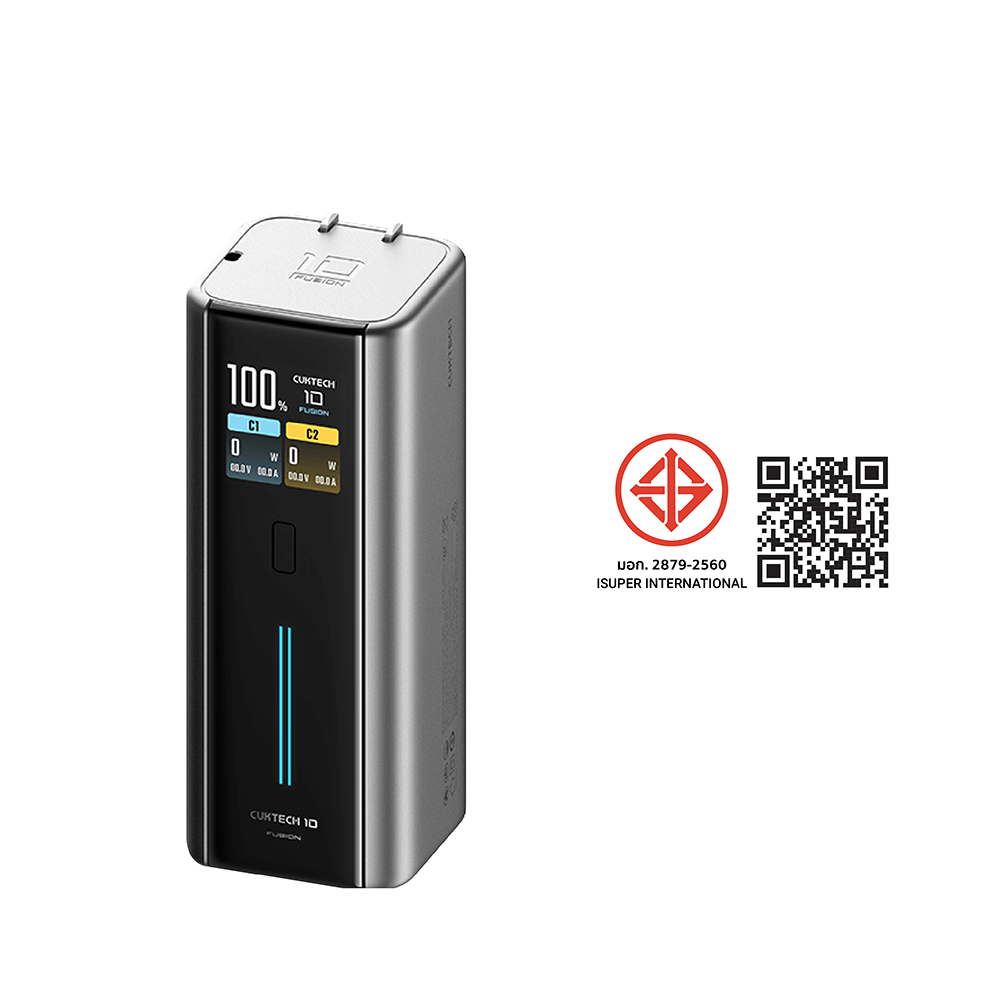 แบตสำรอง CUKTECH BA652U FUSION 2 IN 1 120W MAX สีเทา พร้อมหัวชาร์จในตัว มาตรฐาน CCC แบต 9000MAH ในตัวเดียว