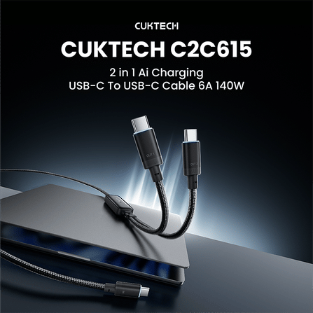 สายชาร์จเร็ว AI CUKTECH C2C615 สีดำ 6A 140W สายชาร์จ เทคโนโลยีชาร์จเร็ว PD 3.2 (AVS) PPS UFCS 1/2 พอร์ต USB C_1