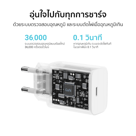 หัวชาร์จเร็ว CUKTECH USB-C GAN 30W CUKTECH A18T สีขาว ใช้สำหรับ IPHONE (รองรับเทคโนโลยี PD 3.0)KR_4