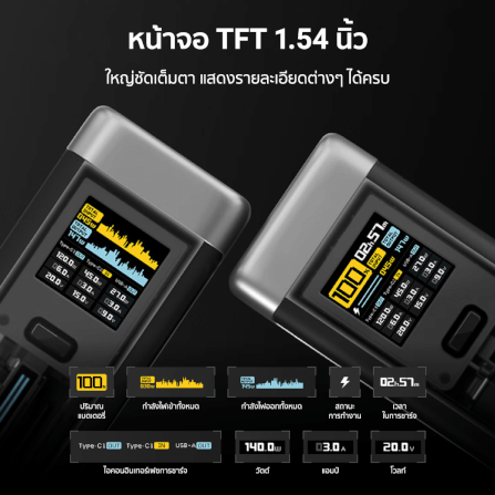 แบตสำรอง CUKTECH P23 สีเทา GB.V ความจุ 25000 mAh จ่ายไฟรวมกันสูงสุด 210W_6