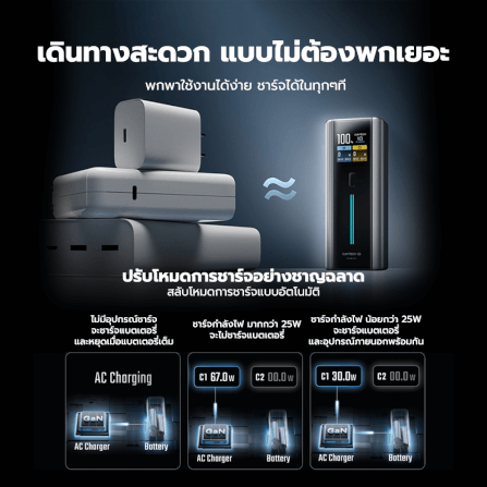 แบตสำรอง CUKTECH BA652U FUSION 2 IN 1 120W MAX สีเทา พร้อมหัวชาร์จในตัว มาตรฐาน CCC แบต 9000MAH ในตัวเดียว_7