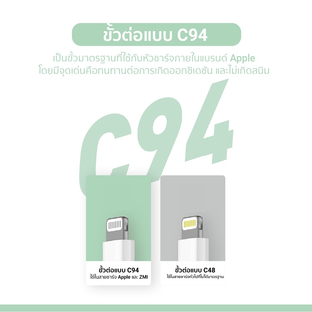 สายชาร์จ CUKTECH รุ่น AL870  USB-C to Lightning  สีขาว 1 เมตร รองรับมาตรฐาน MFI_3