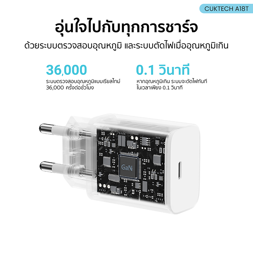 หัวชาร์จเร็ว CUKTECH USB-C GAN 30W CUKTECH A18T สีขาว ใช้สำหรับ IPHONE (รองรับเทคโนโลยี PD 3.0)KR_4