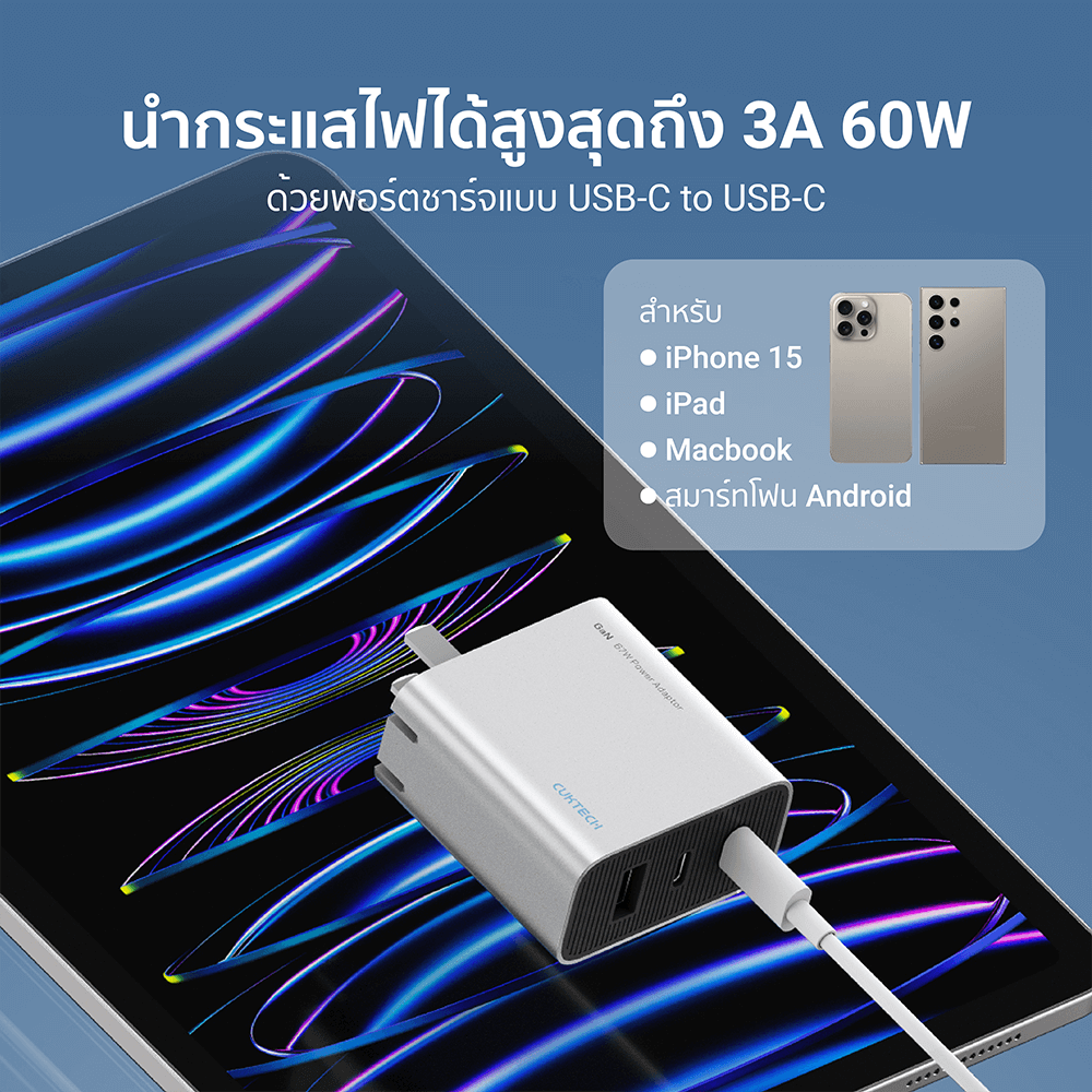 สายชาร์จเร็ว CUKTECH รุ่น CTC310N  USB-C to USB-C 60W 3A สีขาว (รองรับชาร์จเร็ว PD,QC)