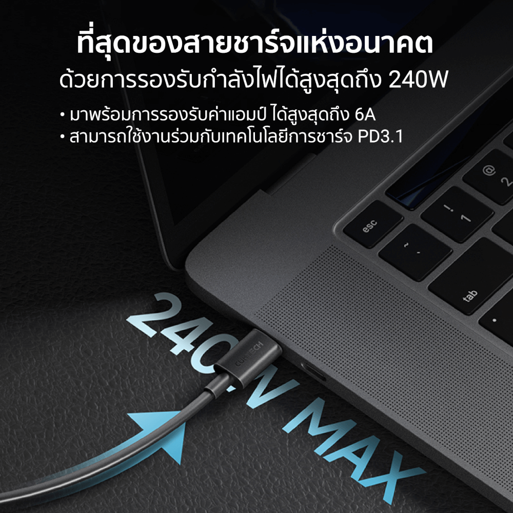 สายชาร์จเร็ว CUKTECH รุ่น CTC615N USB-C to USB-C 240W ยาว 1.5 เมตร สีขาว (รองรับชาร์จเร็ว PD3.1)