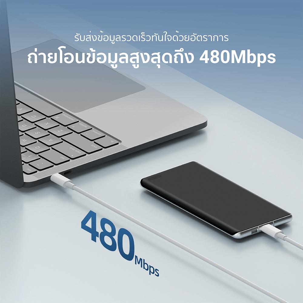 สายชาร์จเร็ว CUKTECH รุ่น CTC310N  USB-C to USB-C 60W 3A สีขาว (รองรับชาร์จเร็ว PD,QC)
