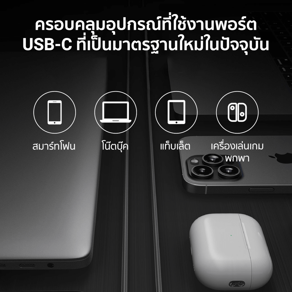 สายชาร์จเร็ว CUKTECH รุ่น CTC615N USB-C to USB-C 240W ยาว 1.5 เมตร สีขาว (รองรับชาร์จเร็ว PD3.1)