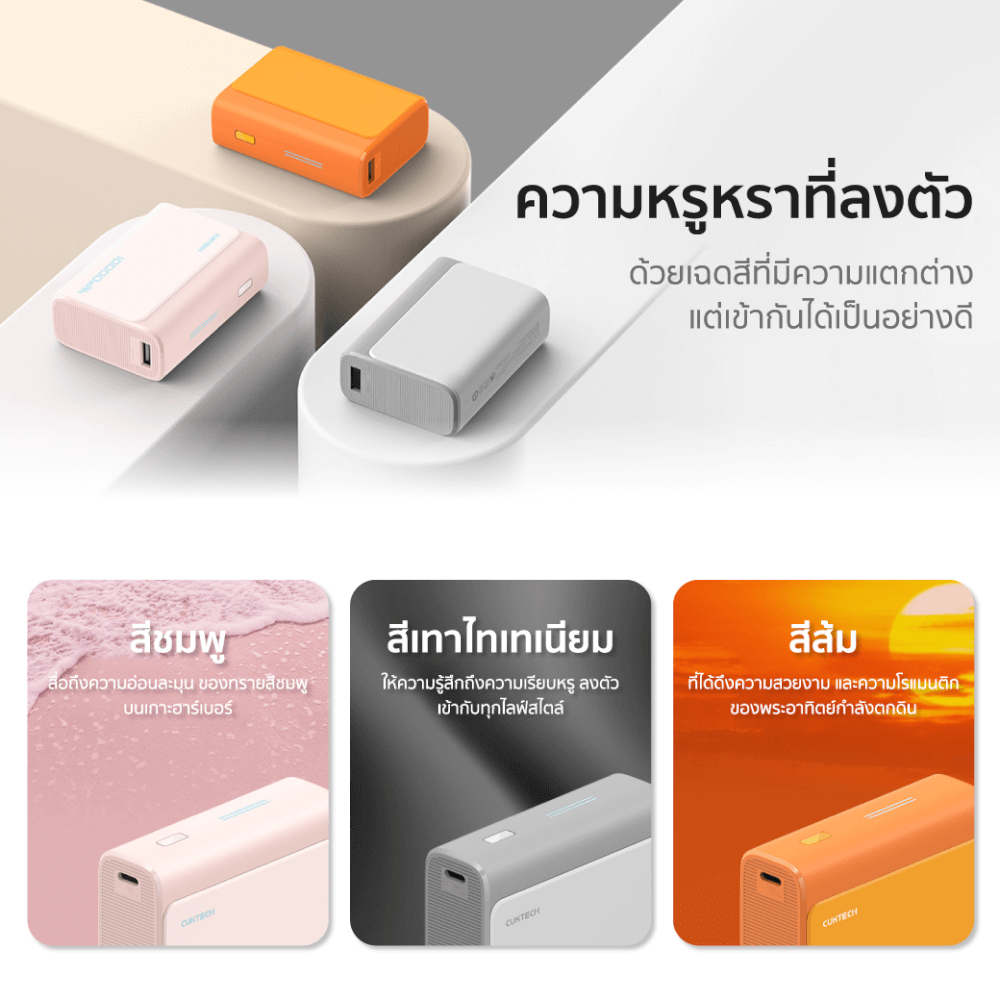 แบตเตอรี่สำรอง CUKTECH AURA PB100 10000 mAh สีเทา จ่ายไฟสูงสุด 33W