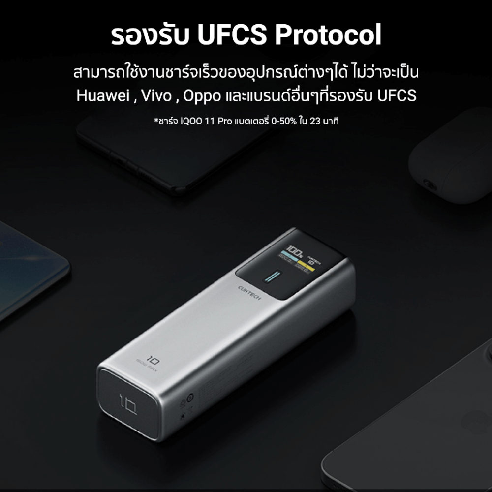 แบตเตอรี่สำรอง CUKTECH PB100P GB.V 10000 mAh สีดำ จ่ายไฟรวมสูงสุด 120W