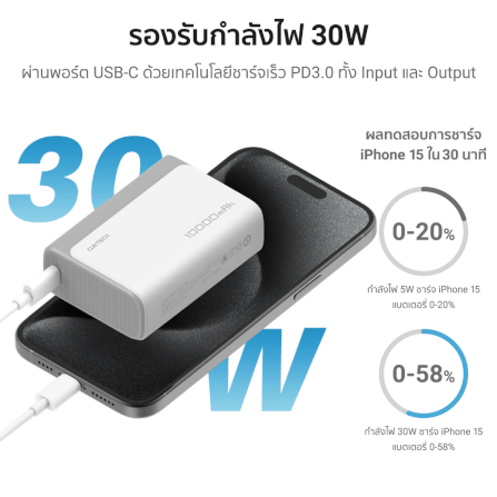 แบตเตอรี่สำรอง CUKTECH AURA PB100 10000 mAh สีเทา จ่ายไฟสูงสุด 33W_2