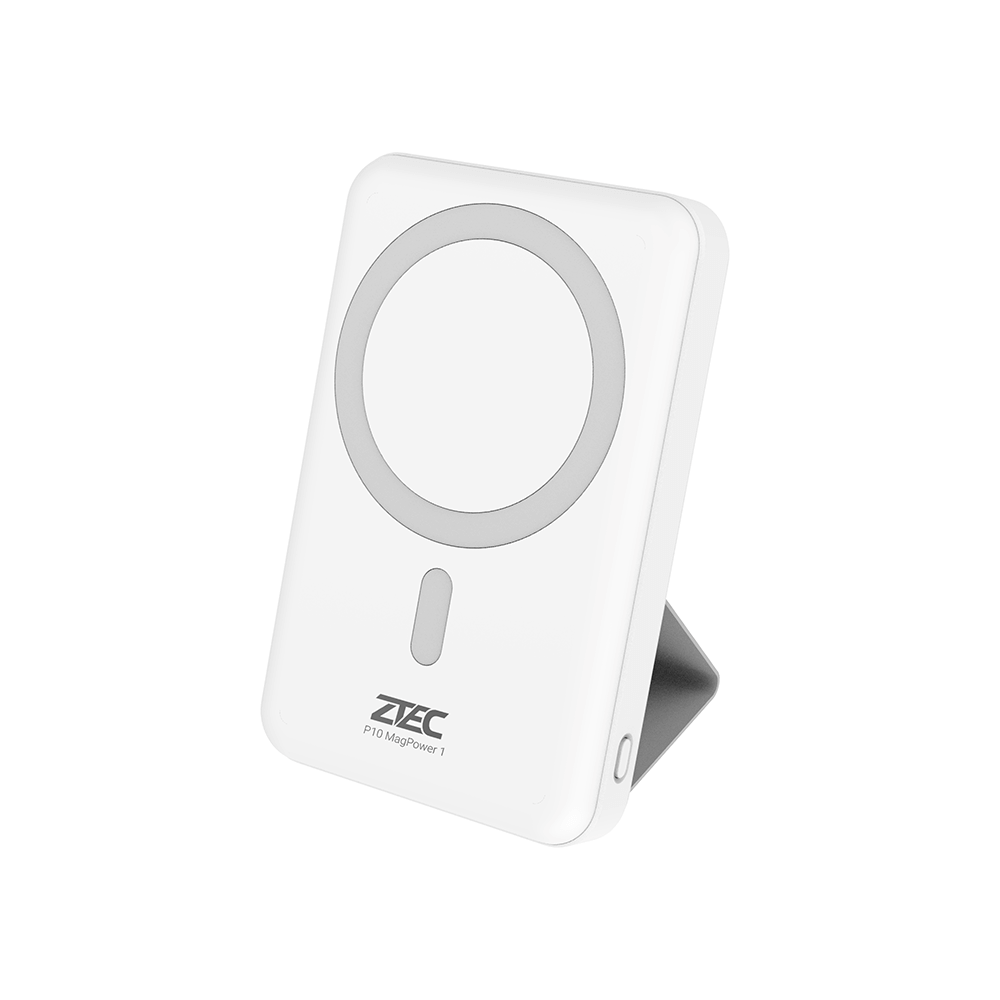 แบตเตอรี่สำรอง ZTEC POWERBANK P10 ความจุ 10000 MAH สีขาว รองรับการชาร์จไร้สาย