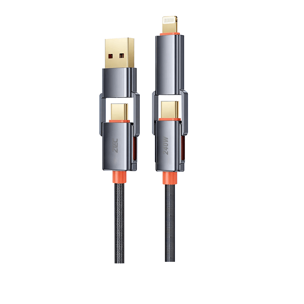สายชาร์จไนลอนถัก ZTEC ZM421 4-IN-1 รองรับชาร์จเร็ว 240W (สลับเปลี่ยนหัวได้)