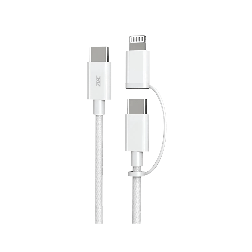 สายชาร์จไนลอนถัก  ZTEC ZM211 2 IN 1 สีขาว MFI 5A 240W USB-C TO USB-C & LIGHTNING