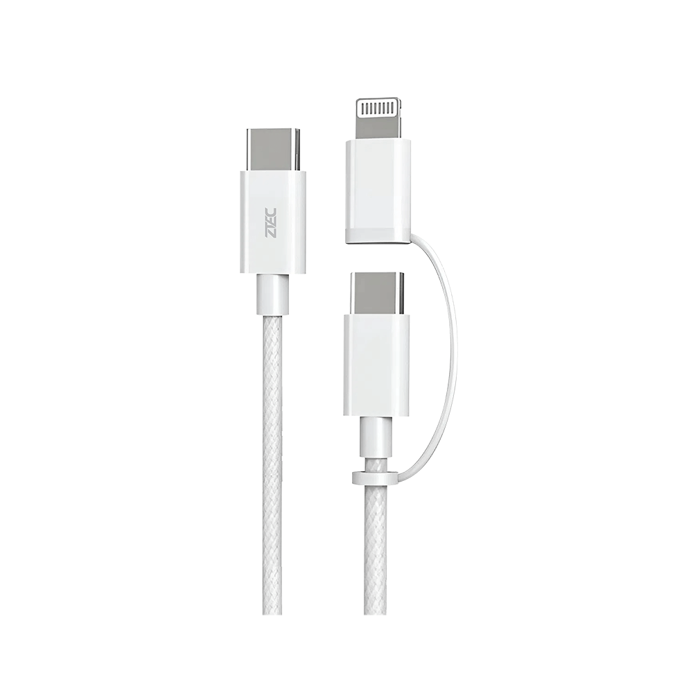 สายชาร์จไนลอนถัก  ZTEC ZM212 2 IN 1 สีขาว MFI 5A 240W USB-C TO USB-C & LIGHTNING