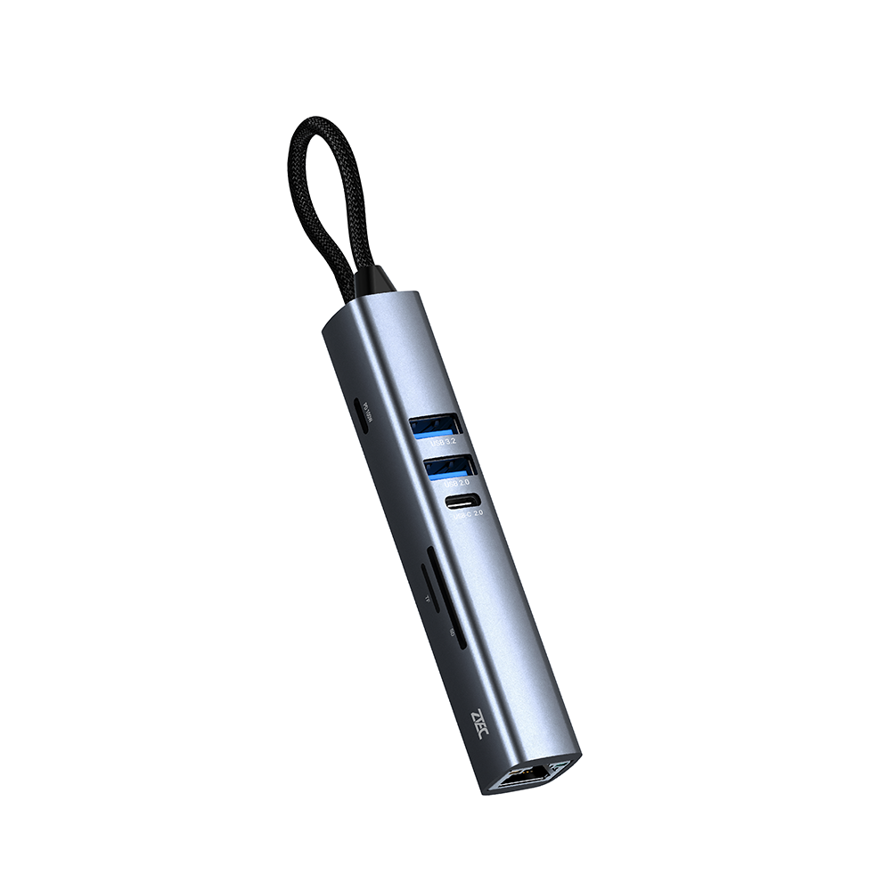 อุปกรณ์เชื่อมต่อ ยูเอสบี-ซี มีเดีย ฮับ ZTEC รุ่น ZH841 8 IN 1 MINI HUB USB-C 100W ,HDMI 4K ,LAN 100MBPS ,USB-A 3.2 GEN 1 ,SD CARD ,MICRO SD