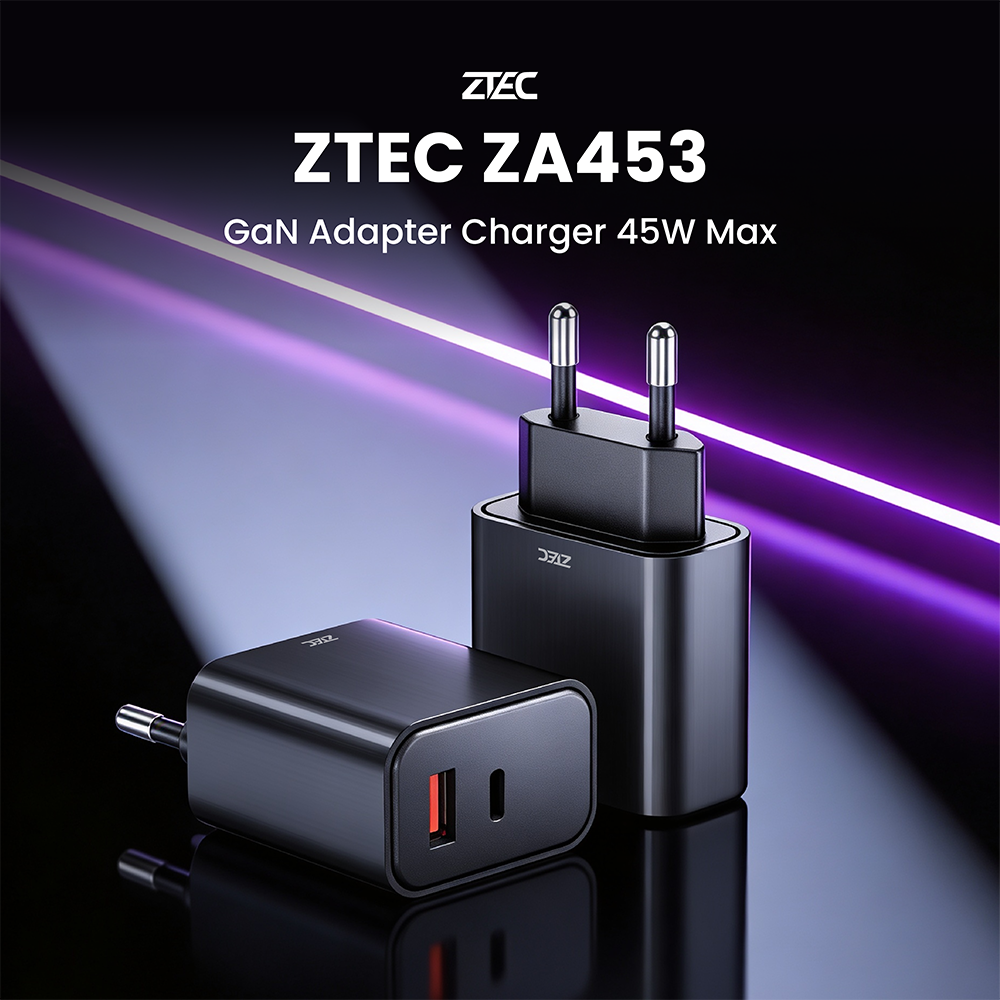 หัวชาร์จเร็ว ZTEC ZA453 GAN 45W  รองรับเทคโนโลยีชาร์จเร็ว PD 3.0 (ขาปลั๊กไทย ปลอดภัย ได้รับมาตรฐาน มอก.)