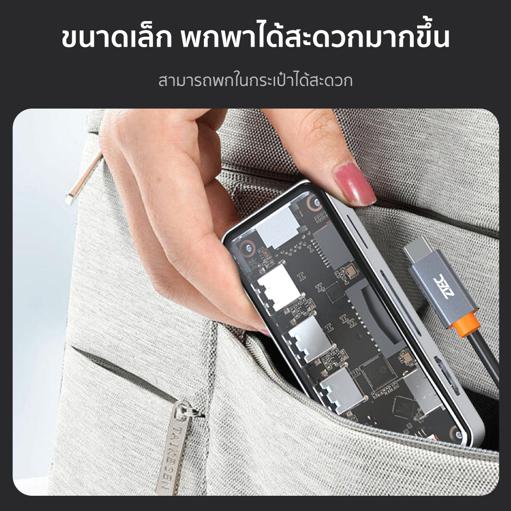 อุปกรณ์เชื่อมต่อ ยูเอสบี-ซี มีเดีย ฮับ ZTEC รุ่น ZH831 8IN1 สีเทา