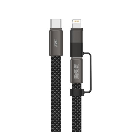 สายชาร์จไนลอนถัก ZTEC ZM221 2 IN 1 สีดำ รองรับชาร์จเร็ว 5A 240W USB-C TO USB-C & LIGHTNING ความยาว 1.2 เมตร_0