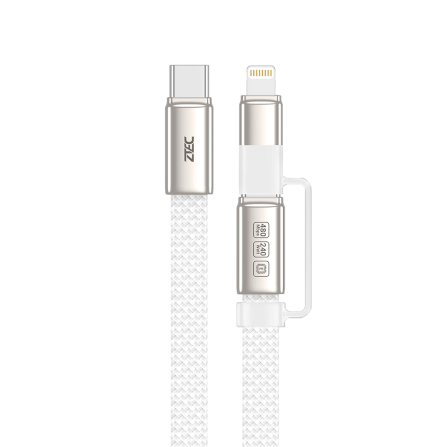 สายชาร์จไนลอนถัก ZTEC ZM221 2 IN 1 สีขาว รองรับชาร์จเร็ว 5A 240W USB-C TO USB-C & LIGHTNING ความยาว 1.2 เมตร_0