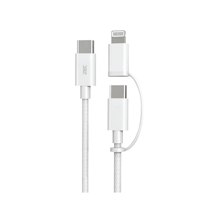 สายชาร์จไนลอนถัก  ZTEC ZM211 2 IN 1 สีขาว MFI 5A 240W USB-C TO USB-C & LIGHTNING_0