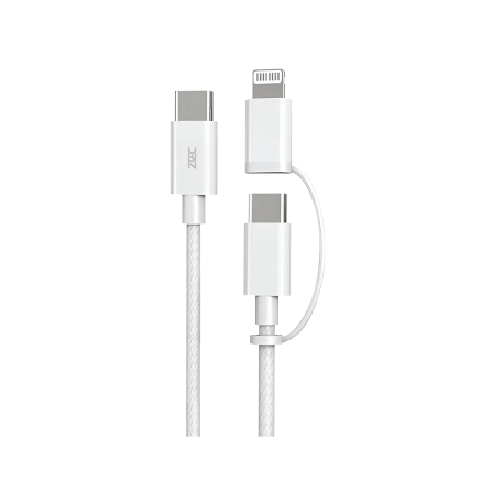 สายชาร์จไนลอนถัก  ZTEC ZM212 2 IN 1 สีขาว MFI 5A 240W USB-C TO USB-C & LIGHTNING_0