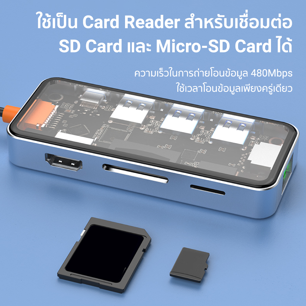 อุปกรณ์เชื่อมต่อ ยูเอสบี-ซี มีเดีย ฮับ ZTEC รุ่น ZH831 8IN1 สีเทา_7