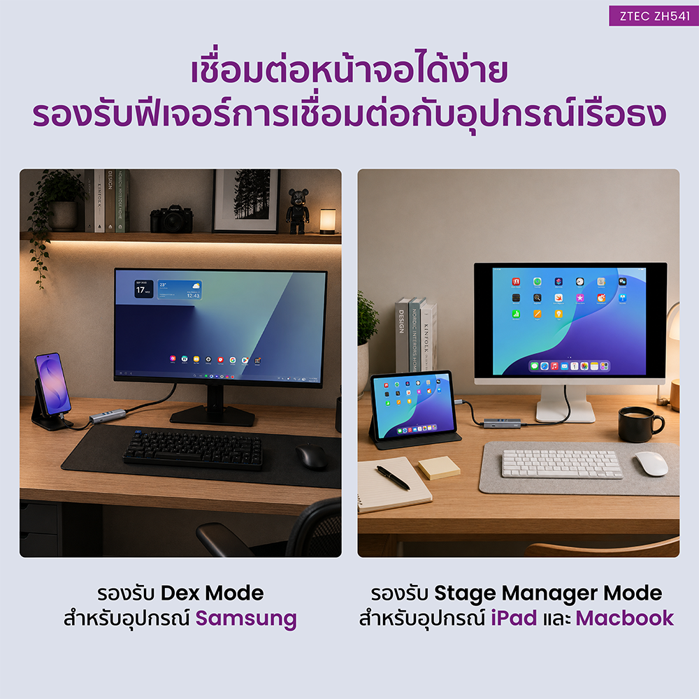 อุปกรณ์เชื่อมต่อ ยูเอสบี-ซี มีเดีย ฮับ ZTEC รุ่น ZH541 5 IN 1 MINI HUB USB-C 100W , HDMI 4K ,USB-A 3.2 GEN 1 5GBPS ขนาดเล็ก พกพาสะดวก_9