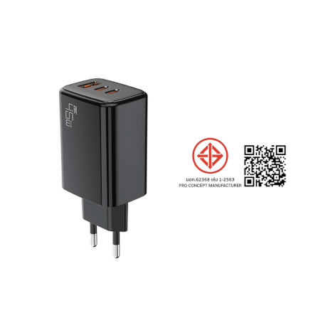 หัวชาร์จ 45W ZTEC ZA452 รองรับเทคโนโลยีชาร์จด่วน PD ขาปลั๊กไทย ได้รับมาตรฐาน มอก._11