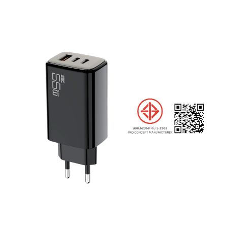 หัวชาร์จ 65W ZTEC ZA652 รองรับเทคโนโลยีชาร์จด่วน PD ขาปลั๊กไทย ได้รับมาตรฐาน มอก._11