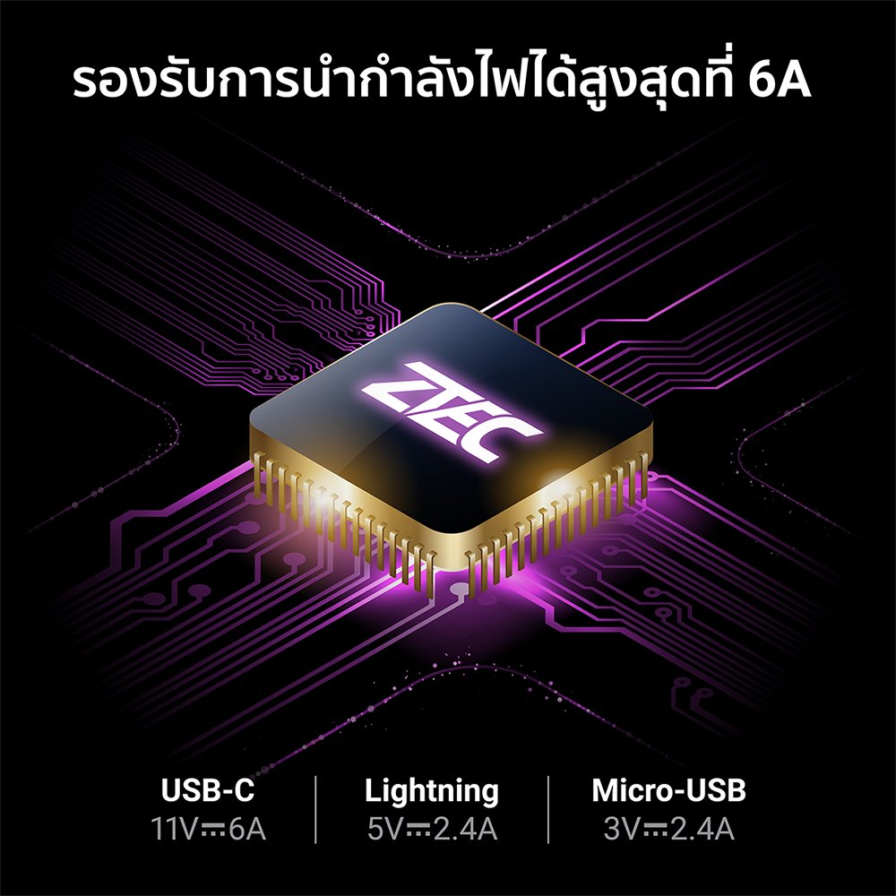 สายชาร์จ ZTEC รุ่น ZM411 USB-C,Micro-USB-,Lightning ยาว 1 เมตร สีดำ (3 พอร์ต,รองรับชาร์จเร็ว)_4