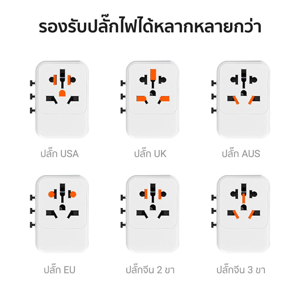 หัวแปลงปลั๊กไฟ พร้อมพอร์ตชาร์จในตัว ZTEC Travel Charger 30W สีขาว (รองรับกระแสไฟ 160 ประเทศทั่วโลก)_4