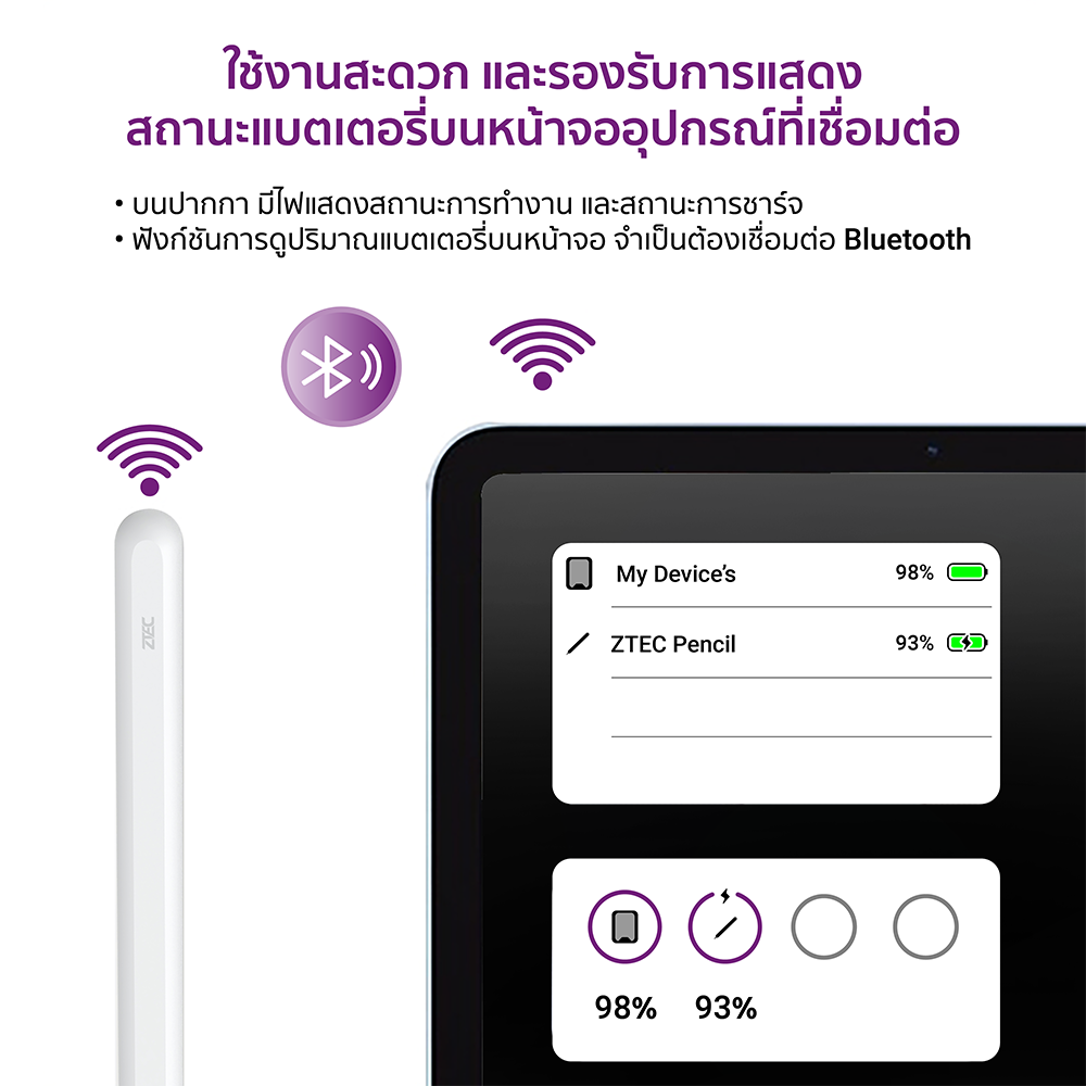 ปากกาสไตลัส ZTEC Pencil Stylus Pen รองรับชาร์จ Magnetic Charger สำหรับ iPad_4